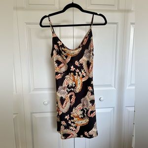 Urban Outfitters Mallory Cowl Neck Satin Slip Dress in Dragon Print